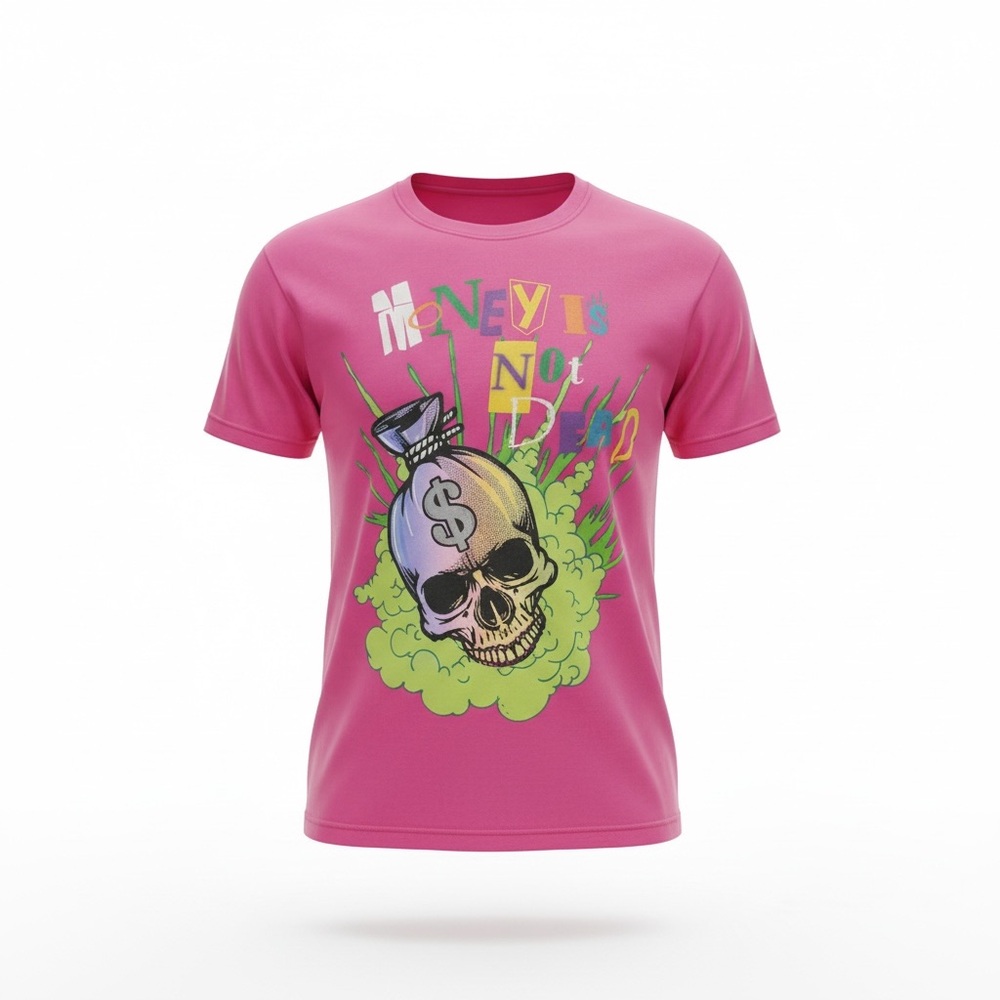 Vibrant Pink Graphic Tee with Skull Design - Picture 4 of 4